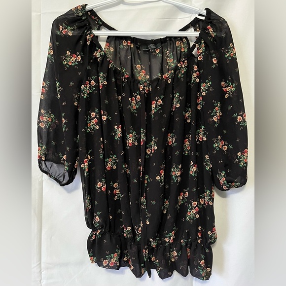 Guess Top Women’s S Black Floral Sheer‎ Blouse - Picture 1 of 7